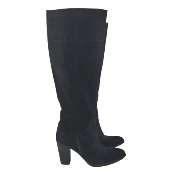 Sisley Black Suede Leather Knee-High Pull On Heeled Boots EU 39/ 8.5 - Picture 1 of 12